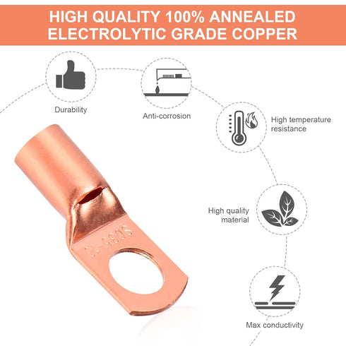 Copper Wire Lugs Terminal Connectors - 64Pcs Battery Cable Lugs Ends and 66Pcs Heat Shrink Tubing for AWG12 10 8 6 4 2
