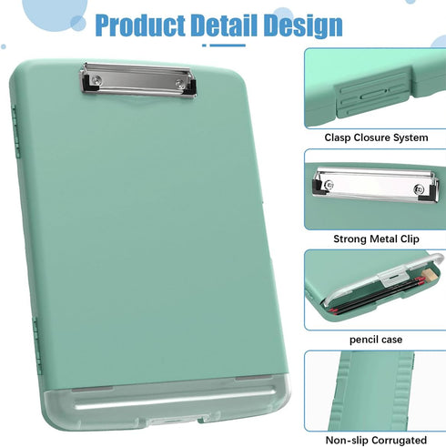 Hongri Plastic Clipboard with Storage, Folder Nursing Clipboard Side Opening, Heavy Duty Clips, Slim Clipboard Storage Box, Light Weight, Smooth Writing for Work, Size 14 x 9.6 x 1.3 Inches(Green) by Hongri