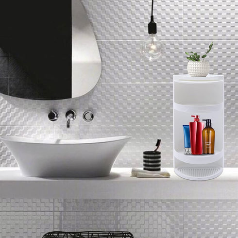 YUASDUU 8"x8"x23.6" 3-Tiered Countertop Bathroom Storage Corner Vanity Cabinet, Rotating Organizer Storage Cabinet