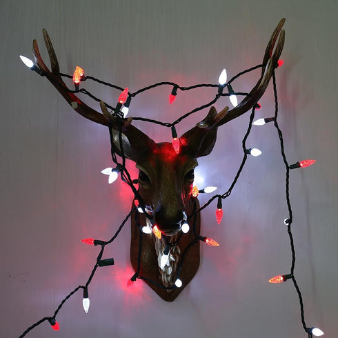 C5 33ft 100 120V Brizled Red & White Christmas Lights, LED Christmas Tree Lights, Connectable UL Certified Faceted Xmas