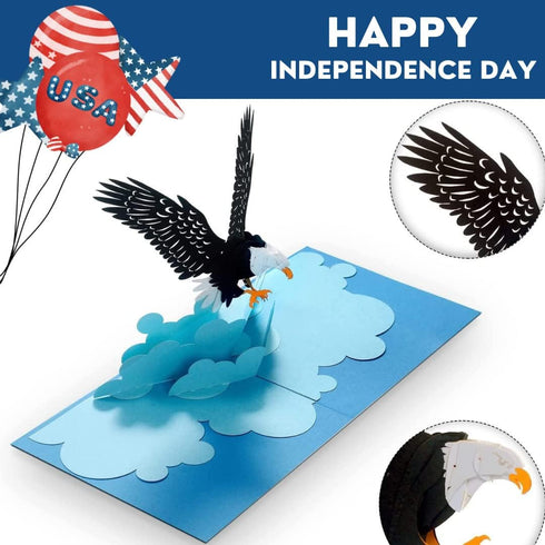 CUTE POPUP 4th of July Cards, 3D Unique Bald Eagle Card, Independence Day Pop Up Card for Family and Friends