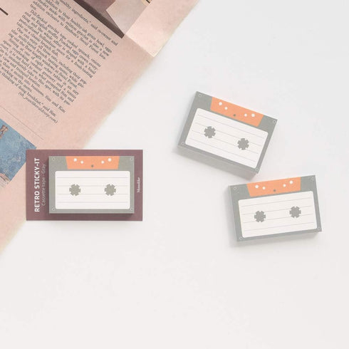 Monolike Retro Cassette Tape + Film Sticky-It 6p Set, Self-Adhesive Memo Pad, 50 Sheets for Daily Sticky, Diary, Memo