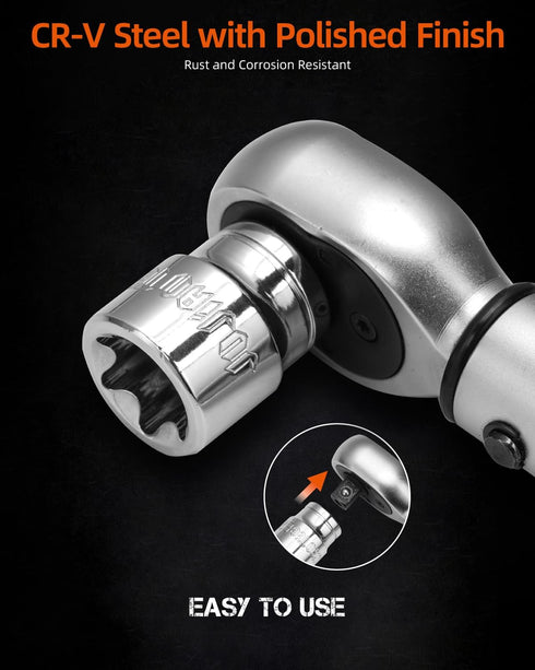 JU JIAN TEC 13-Piece Set 6-Point E4 E20 1/4 3/8 E-Torx Socket with Star Design - to Sizes, & Drive, Hardened CR-V