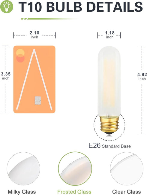 T10 Bulb 40W 2700K 4 E26 Dimmable Bulb, 400LM Bulb, 4W T30 E26 Bulbs, 4 Pack Frosted LED Equivalent, Warm White, Watts