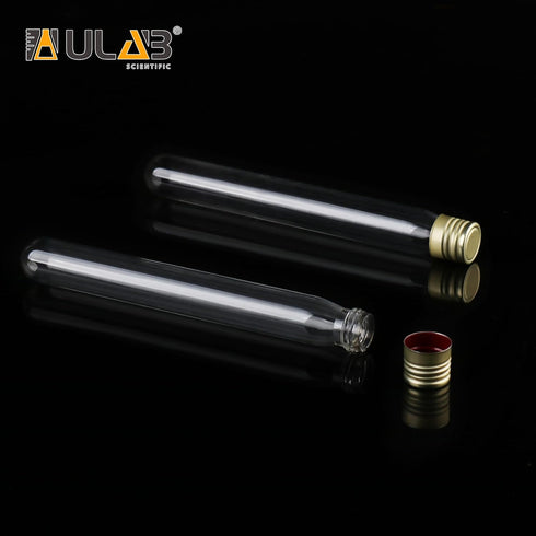 ULAB Scientific 50pcs 25ml Glass Test Tubes with Aluminum Screw Caps, Borosilicate Glass, Dia.18x145mm, Thickness