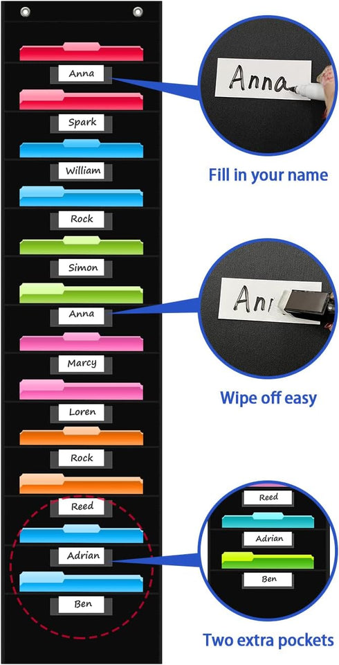 REGELETO 12 Pockets File Storage Pocket Chart, Hanging Wall File Organizer for Classroom and Office, Black