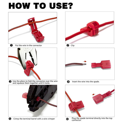 100 Pcs/50 Pairs T-Tap Wire Connectors, Ginsco Quick Splice Self-Stripping Electrical T-tap Wire Terminals with Nylon Fully Insulated Male Spade Connector Quick Disconnects Kit for Wiring Automotive