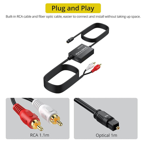 PROZOR Analog to Digital Audio Converter, RCA to Optical Audio Converter, with Built-in RCA to Optical Cable, Analogue