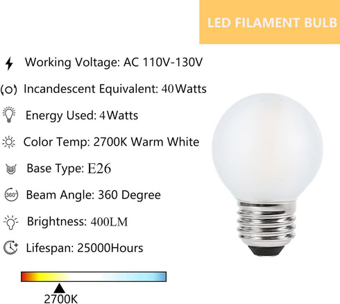 Frosted E26 LED Bulb 4W Dimmable Warm White 2700K, 40 Watt Equivalent LED Light Bulbs, G16.5 Edison LED Frosted Globe Light Bulbs, Vintage Light Bulbs for Chandelier, Pendant, Vanity, 6Pack by Sunaiony