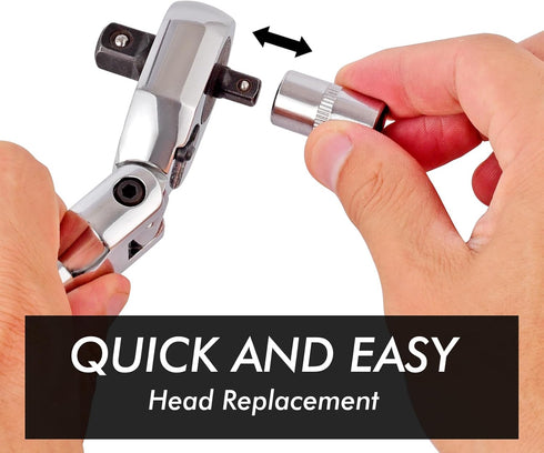 Dual 3/8 and 1/4 Drive Flex Head Ratchet, 72-Tooth 3/8 Ratchet Wrench with Quick-release and Reversible Switch