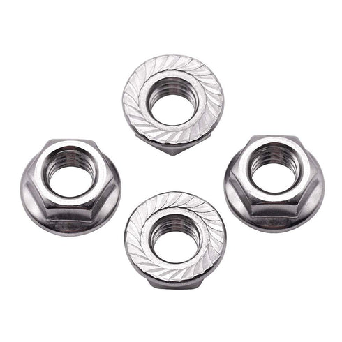 100-Pack M5-0.8mm Stainless Steel Serrated Flange Hex Nuts, SAE Flange Collar, Bright Finish, Anti-Rust Industrial