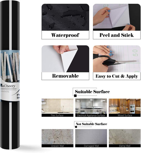 LACHEERY Glossy Black Contact Paper, 15.8"x80" Peel and Stick Wallpaper for Kitchen Cabinets and Bathroom Countertops