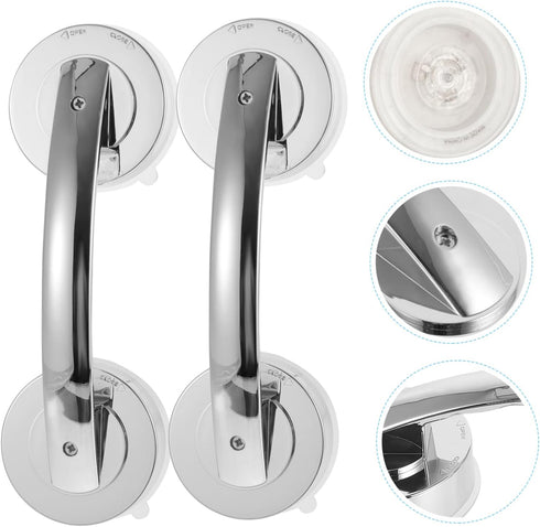 2pcs Portable Suction Handle Bars for Bathroom Strong Grip for Seniors Non-Porous Surface for Shower Bathtub and Glass