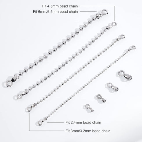 NBEADS 70 Pcs Ball Chain Pull Loop Connectors - Fit for 2.4mm/3mm/4.5mm/6mm Stainless Steel