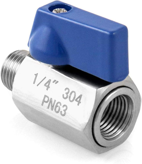 2 Pack 1/4" 304 QWORK Mini Ball Valve, NPT Thread Female and Male Stainless Steel Shut-Off Valves