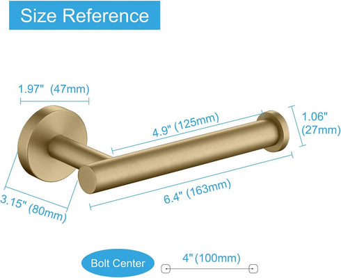 Toilet Paper Holder, SUS304 Stainless Steel Round Size, Brushed Gold, 2 Pack