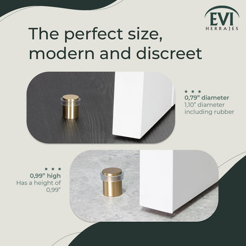 EVI Brass Door Stops | Door Stopper - Screw Fastening - Transparent Rubber Protector - 0.79 x 0.99 Inch