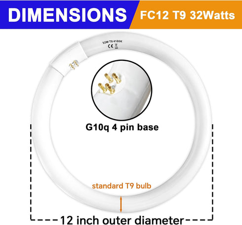 Celiwace FC8T9/CW 22W FC12T9/CW 32W Set, 8 inch T9 22 Bulbs, 12 inch 32 Bulb Bulb 80, G10q and Cool White Watts