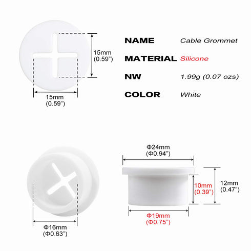8 Pack Cable Cord Grommet, 3/4 Inch Flexible Wire Rubber Grommets for Cable Management, White