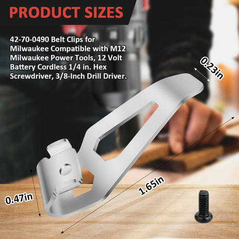 Belt Clips for Milwaukee, 2pcs 42-70-0490 Drill Tool Clips Hook Kit with Screws Fit for Milwaukee Hex Screwdrive, Drill Driver, 12 Volt Power Tools