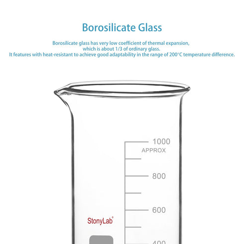 stonylab 1-Pack Glass Beaker, Borosilicate Graduated Tall Beaker with Pouring Spout, 1000 ml