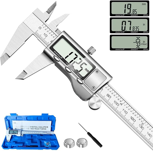 Digital Caliper Measuring Tool - Stainless Steel Vernier Caliper with Large LCD Screen, 6 Inch for DIY/Household