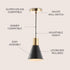 6" 1-Light Bulb JYL6131A JONATHAN Y Black/Brass Gold Apollo Mid-Century Modern Iron LED Pendant, Black Metal Shade