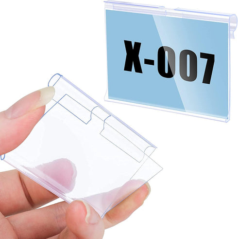Meetory 50 PCS Clear Plastic Label Holders for Wire Shelf, Clip On Labels for Storage Bins and Merchandise Display
