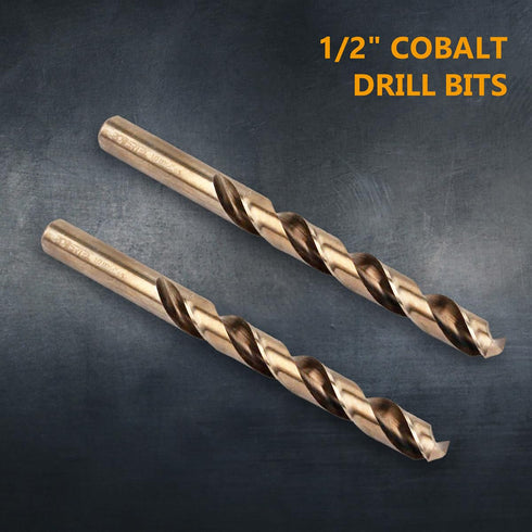POWERTEC 1/2 Inch Cobalt Drill Bits, 4 Pack M35 HSS Jobber Length Twist Drill Bits for Wood, Metal, Stainless Steel.