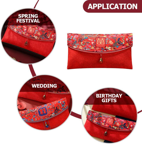 Chinese Wedding Silk Red Envelopes Hong Bao Lucky Money Cash Packets for Weddings