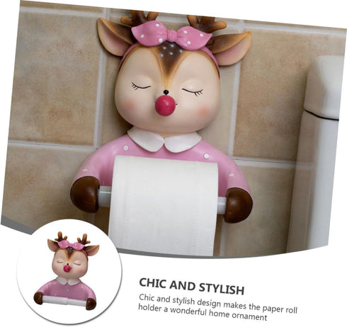 WOONEKY Creative Cartoon Reindeer Toilet Paper Holder Wall-Mounted Roll Paper Rack Bathroom Accessory Tissue Storage