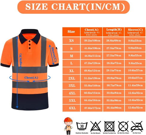 Reflective Gear Polo Shirt Safety Short Sleeve Polo Shirt Orange 3XL