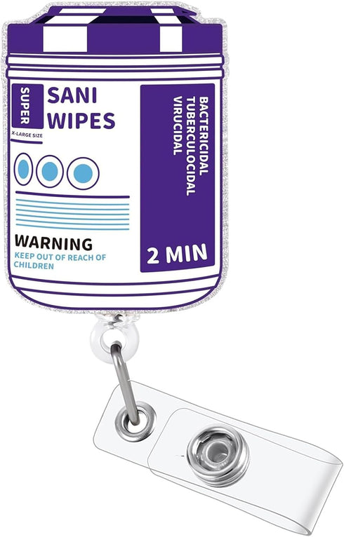 Sani Wipes Funny Badge Reel, Cute Nurse Doctor Work Badge Holder with