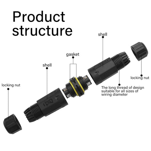 IP68 Waterproof M20 4 Pole Electrical Cable Connector for Outdoor LED Lighting, Street Lamps, 2Pcs