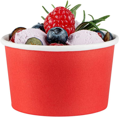 5-Ounce 50 Frozen Coppetta Dessert Cups, Disposable Ice Cream Cups - Lids Sold Separately, Sturdy, Red Paper Yogurt