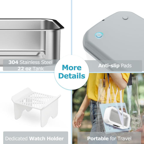 49kHz 22 oz 304 3 Ultrasonic Jewelry Cleaner, Mini Ultrasonic Cleaner Machine for Glasses, Jewelry, Rings, Earrings