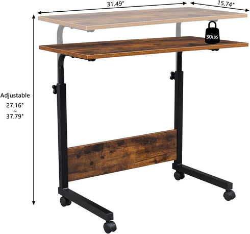 Volowoo Table,31.49 inch Side Mobile Computer Desk with Wheels Height Adjustable Rolling Potable Laptop Cart, C-Shaped