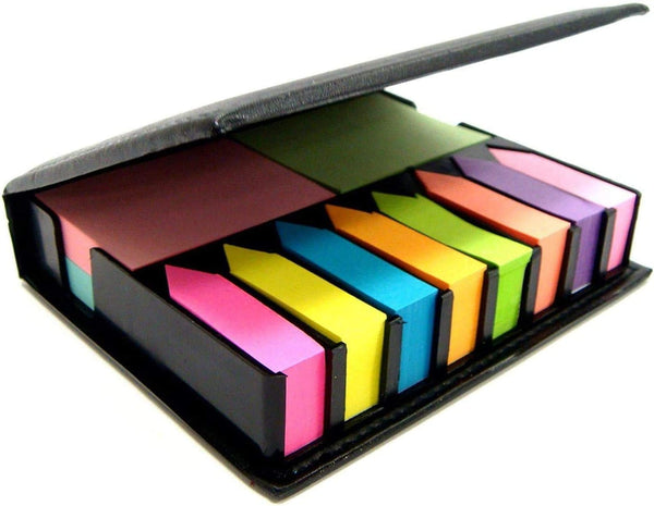 Tiger Sticky Memo Notes Holder with Index Tab Flags, Leather Like Case, Multi