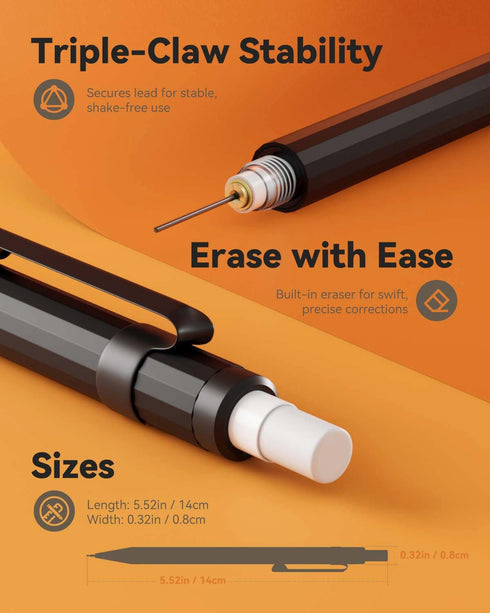 Four Candies 5PCS Metal Mechanical Pencil Set, 0.5mm with Dual Spring, Vintage Barrels, 240 HB Lead Refills