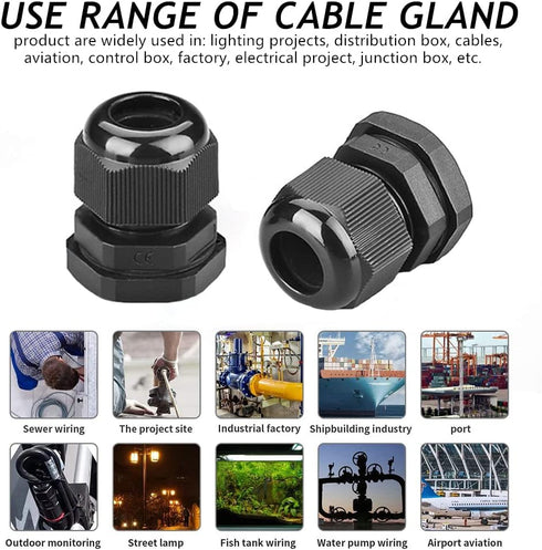 PENGLIN 1-1/4" NPT Nylon Cable Glands, IP68 Waterproof Strain Relief Connector, Adjustable Locknut (5-Pack)