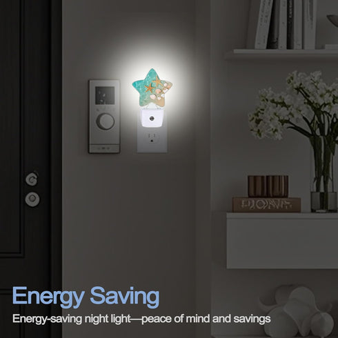Summer Night Light,Beach Starfish Shell Plug into Wall with Dusk to Dawn Light Sensors,Coastal Warm Star Nightlights