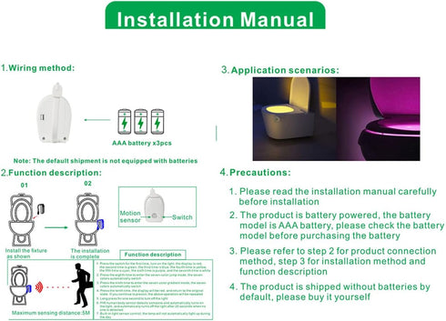 White Toilet Light with Motion Detection LED Bathroom Bowl Sensor