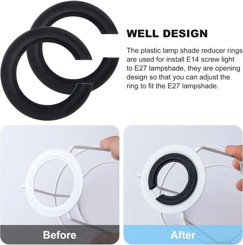 8PCS E27 to E14 Lamp Shade Adapter Rings, Black Reducer Washer 42mm to 29mm Converter Ring for Light Shade Replacement