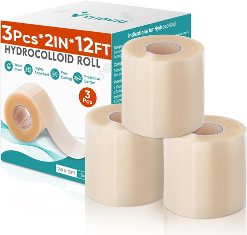 YHOVID 3Pcs Hydrocolloid Roll for Wound Care, Hydrocolloid Patch Bandages with Self-Adhesive, Bed