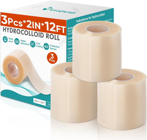 YHOVID 3Pcs Hydrocolloid Roll for Wound Care, Hydrocolloid Patch Bandages with Self-Adhesive, Bed