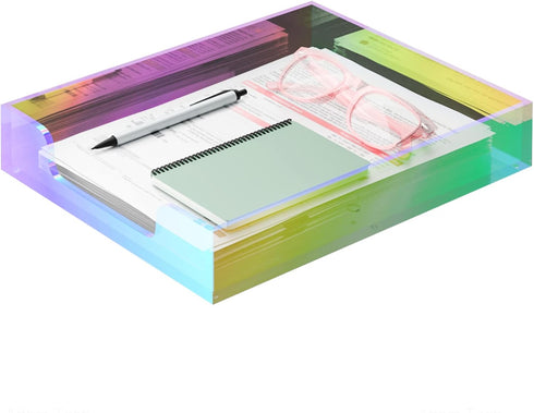 Iridescent Acrylic Letter Tray, A4 Paper File Organizer, Stackable Desktop Document Holder