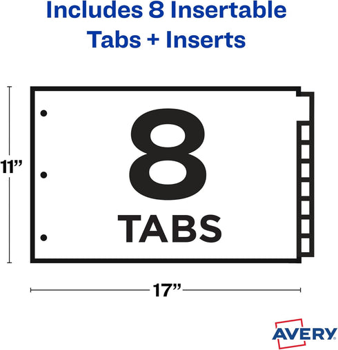 Avery Dividers for 3 Ring Binders, 8-Tab Plastic Binder Dividers, 11" x 17", Multicolor, 1 Set (11179)