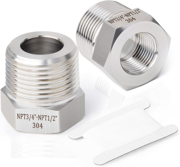 TAISHER 5PCS Forging of 304 Stainless Steel Reducer Hex Bushing, 3/4" Male NPT to 1/2" Female NPT, Reducing Forging