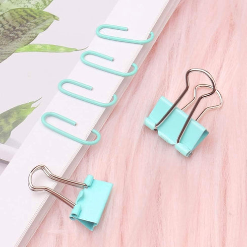 Paper Clips and Binder Clips Set, 3 Pack, 216 pcs, Cute Green Metal Assorted Sized Binders with Push Pins
