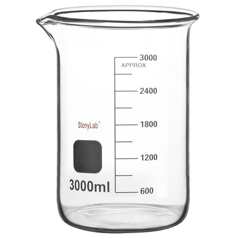 stonylab 1 Pack Glass Beaker, 3000 ml Borosilicate Graduated Low Form Griffin Beaker with Pouring Spout